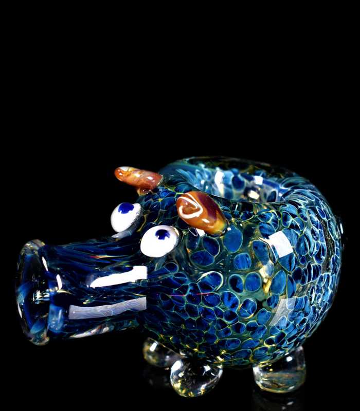 Handmade | Glaspfeife | Rüsselschwein kurz | Blau | 7 cm | Einzelstück