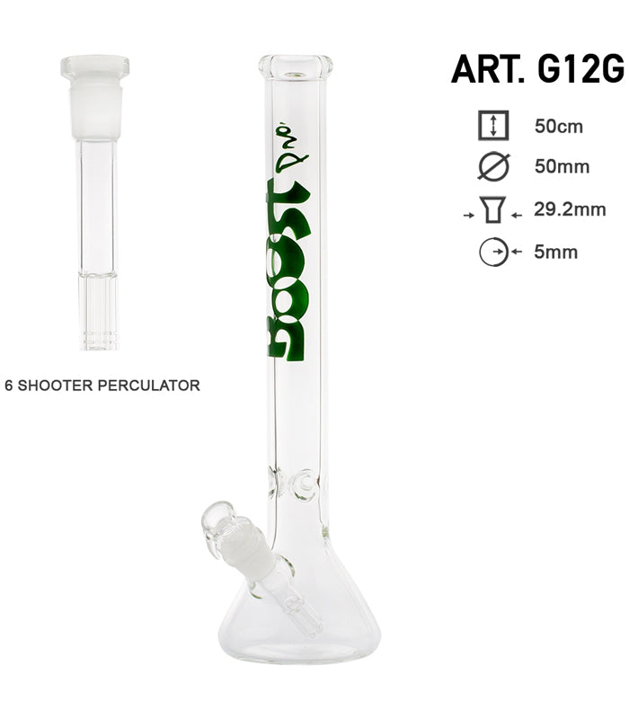 Boost | Pro | Beaker Glass Bong Green mit 6 Shooter Chillum | 50 cm hoch  |  29,2er Schliff